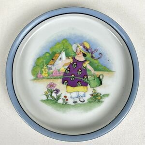 Child's Bowl Hand Painted Japan Antique Chikaramachi Girl Gardening Scene 6-5/8"